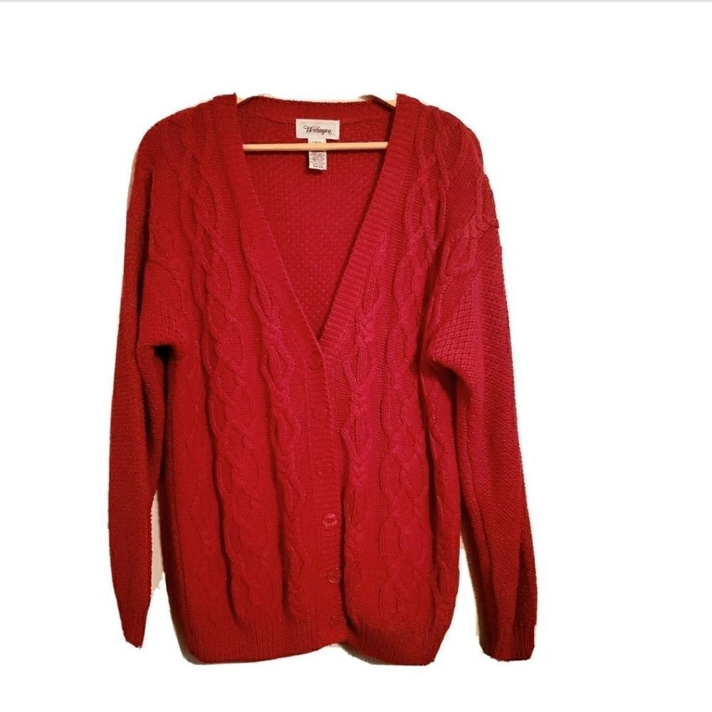 Worthington Vtg Red Cable Knit Sweater Size Large